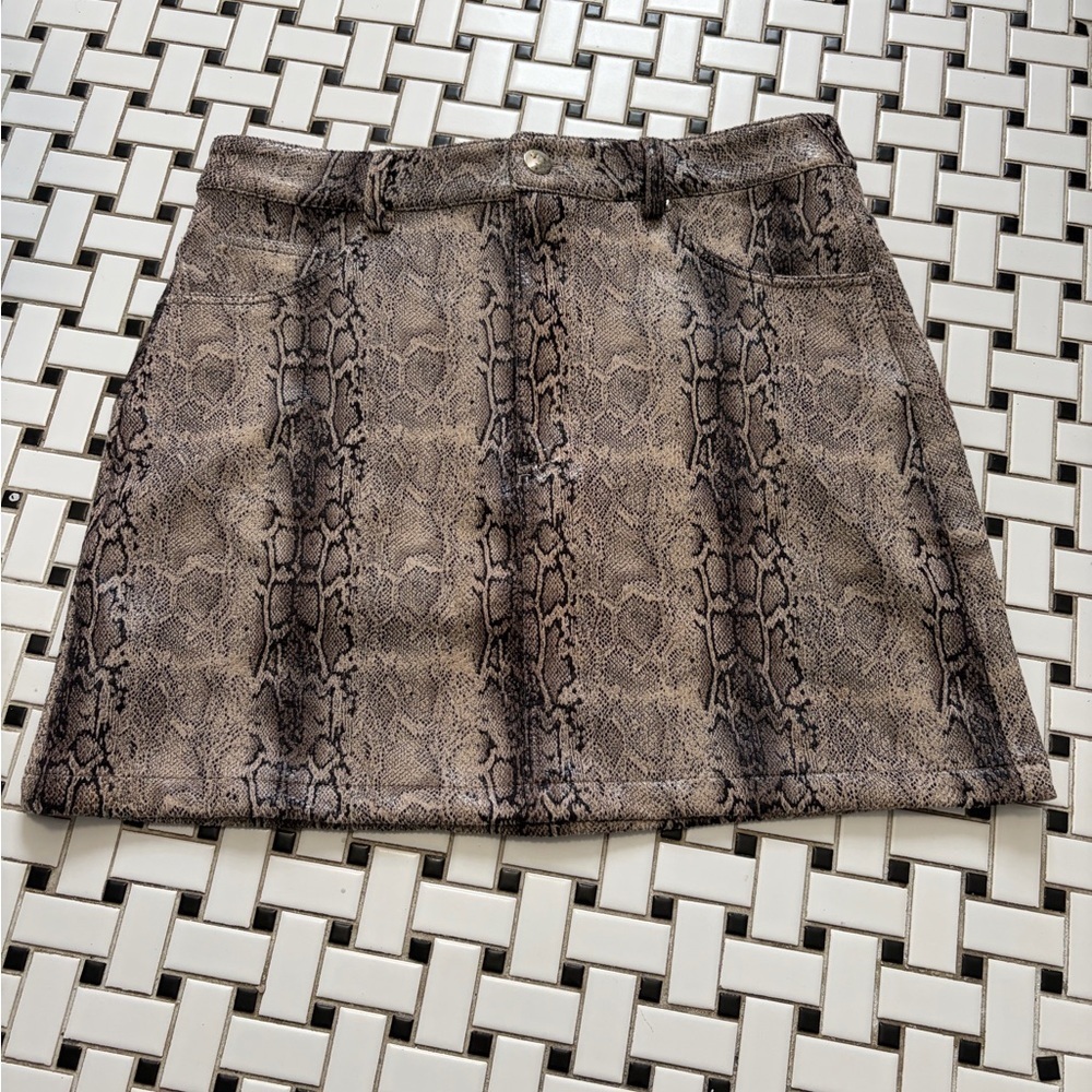 HYFVE Brown Snake Print Mini Skirt